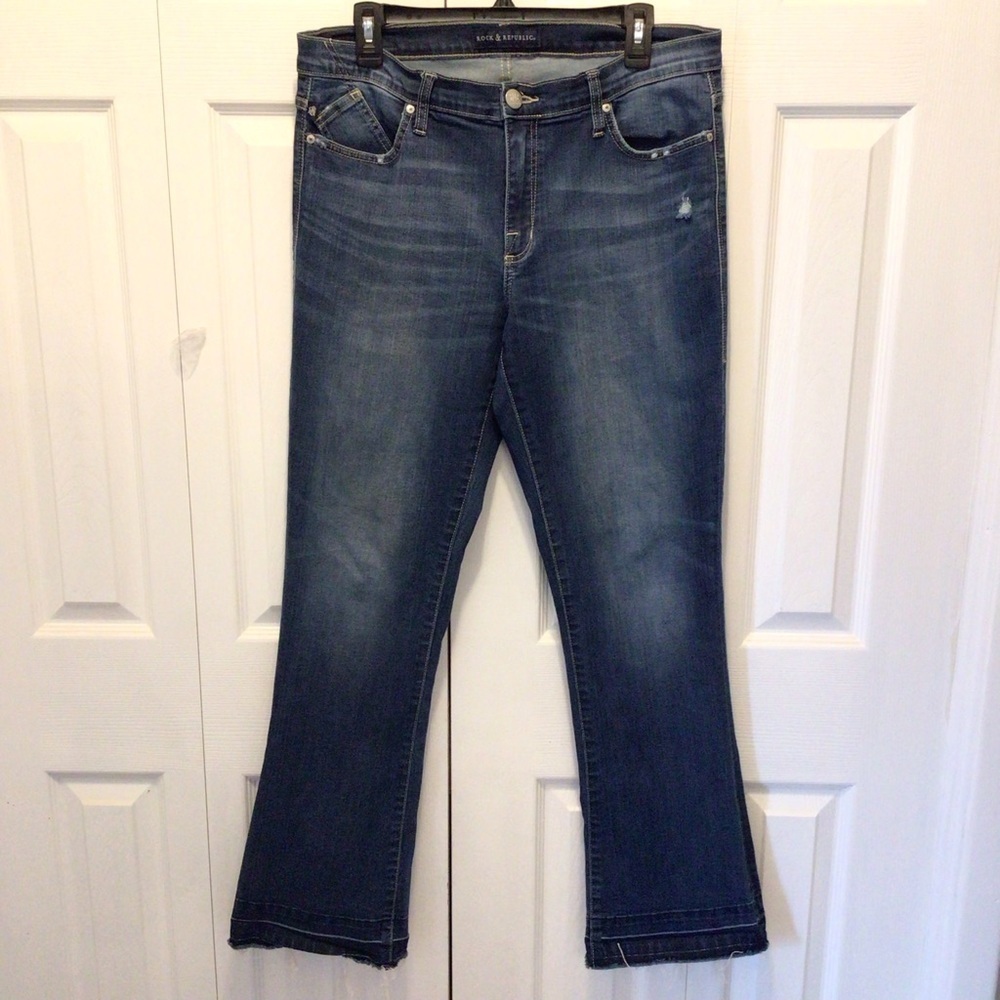 Rock & Republic Womens Kasandra Medium Wash Distressed Bootcut Jeans Size 16